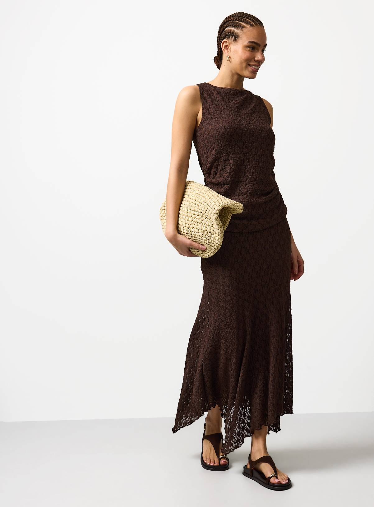 Brown Hanky Hem Lace Midaxi Skirt 6 - Image 2