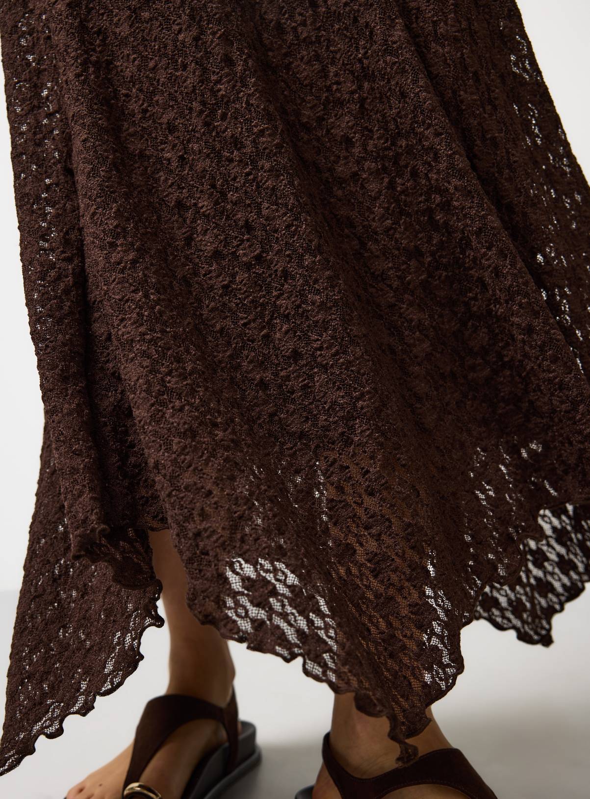 Brown Hanky Hem Lace Midaxi Skirt 6 - Image 3