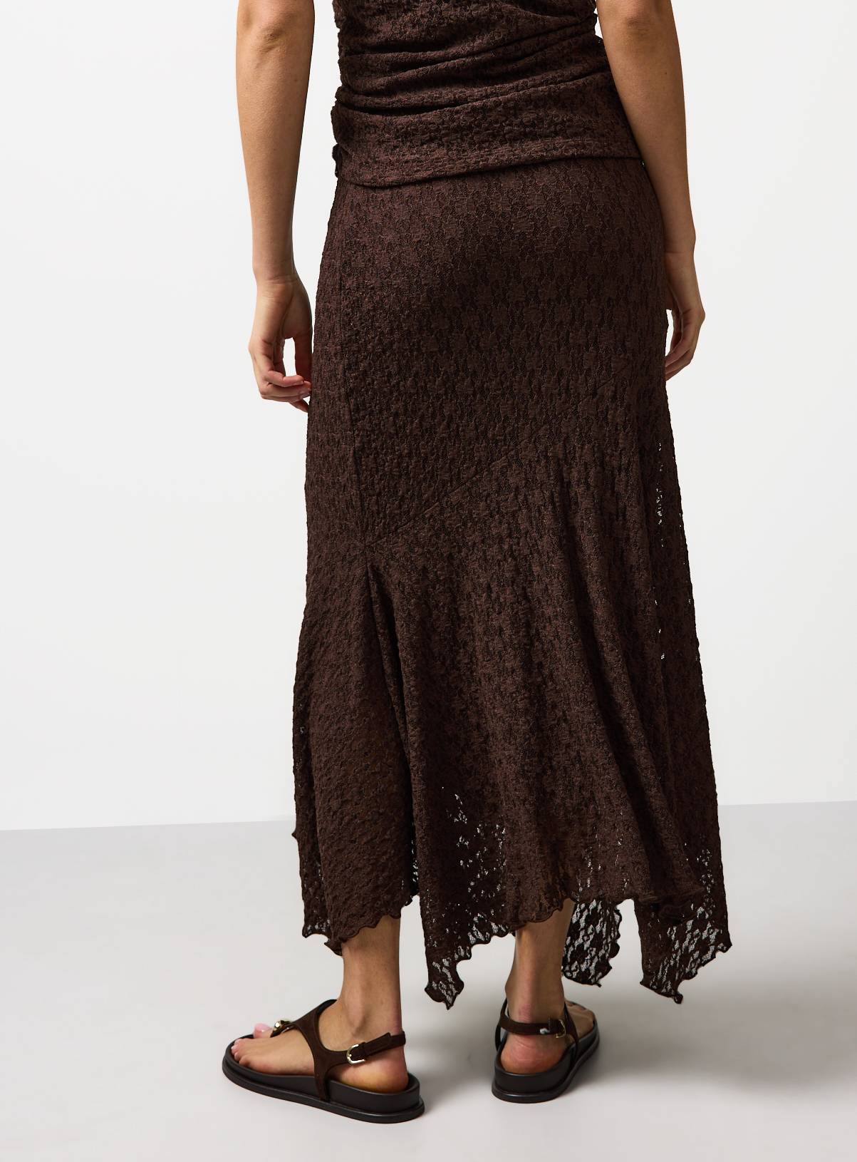 Brown Hanky Hem Lace Midaxi Skirt 6 - Image 4