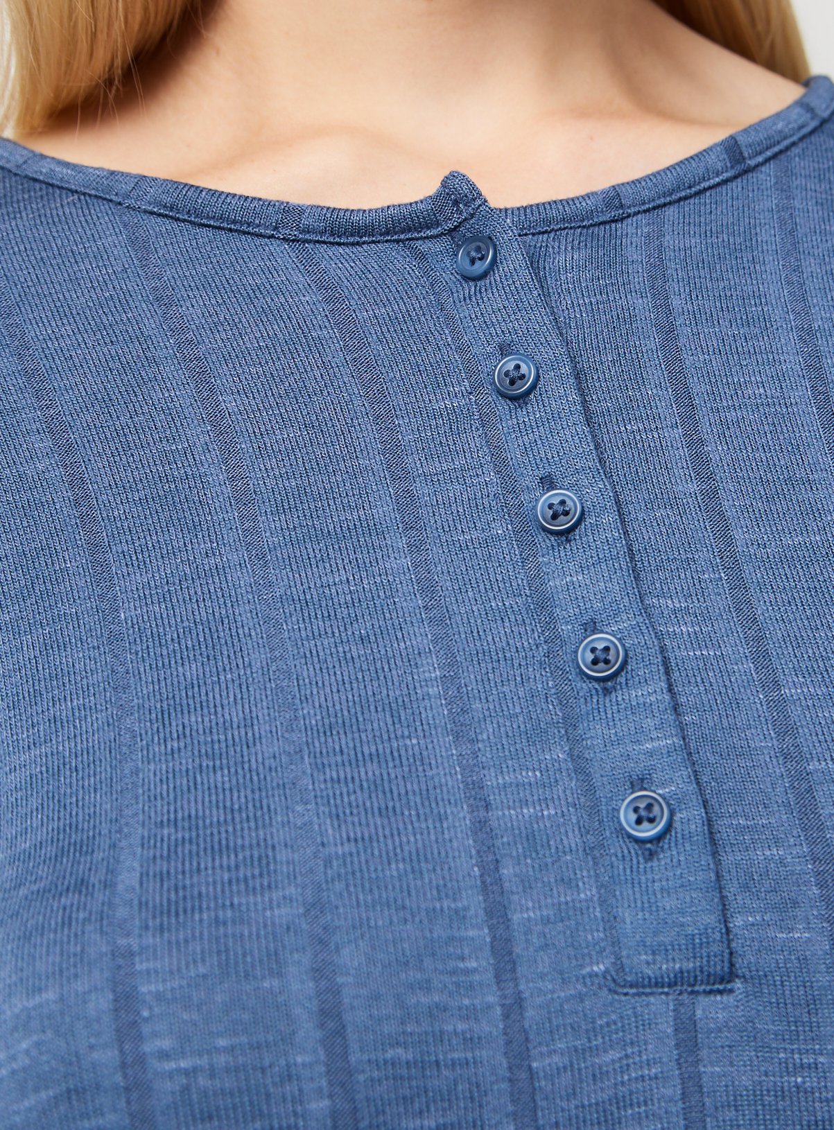 Blue Wide Rib Long Sleeve Pyjama Co-ord Top M - Image 3 thumbnail
