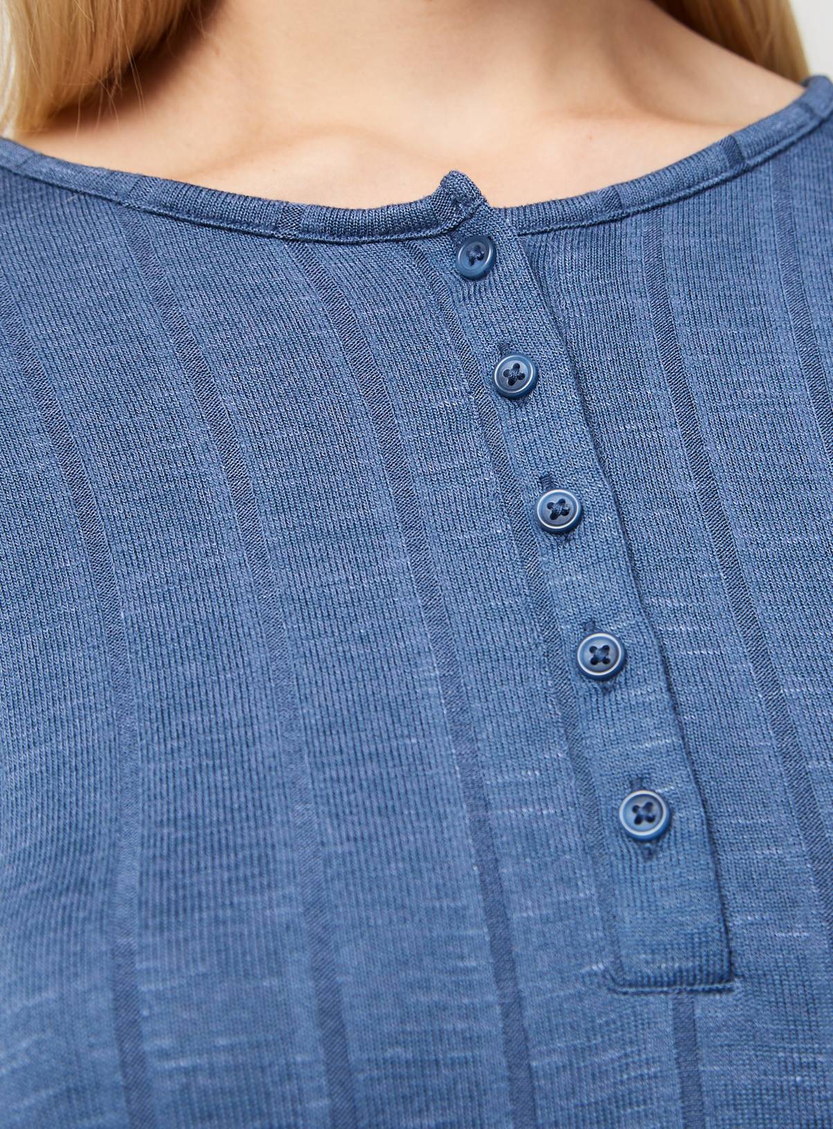 Blue Wide Rib Long Sleeve Pyjama Co-ord Top M - Image 3