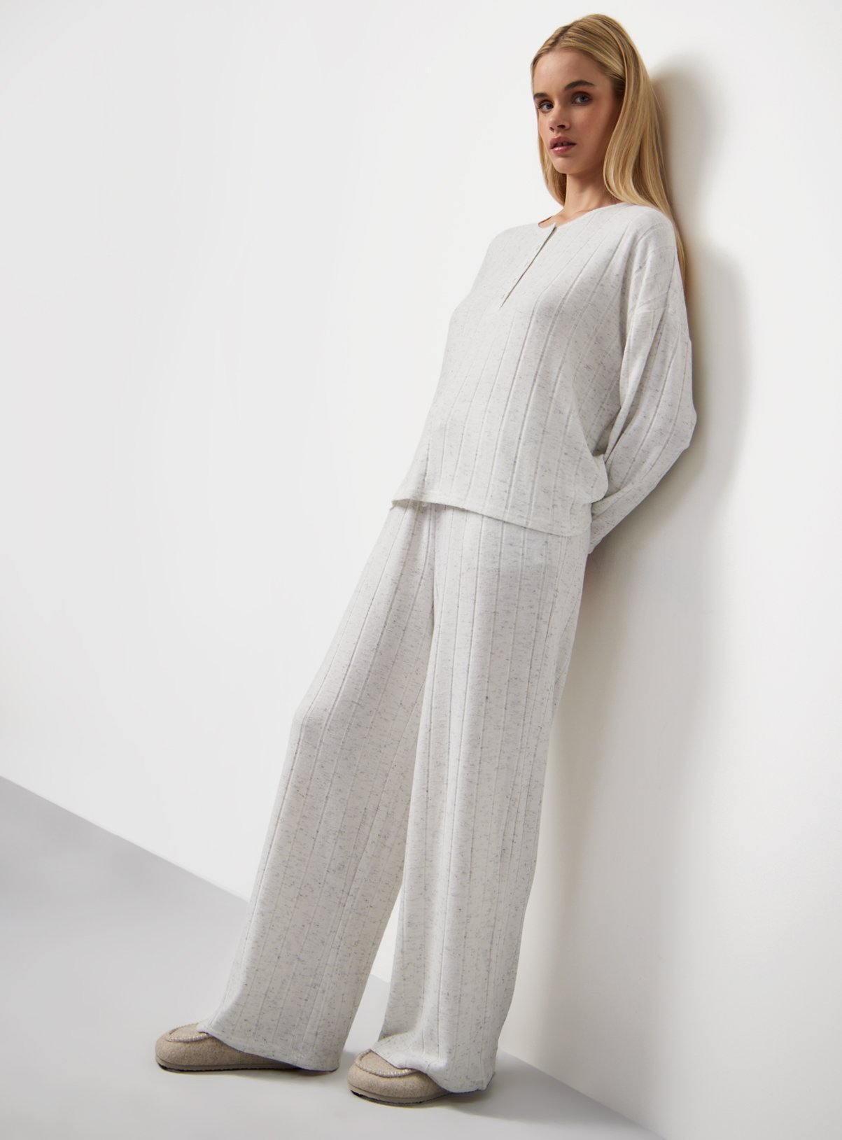 Grey Wide Rib Long Sleeve Pyjama Co-ord Top L - Image 2 thumbnail