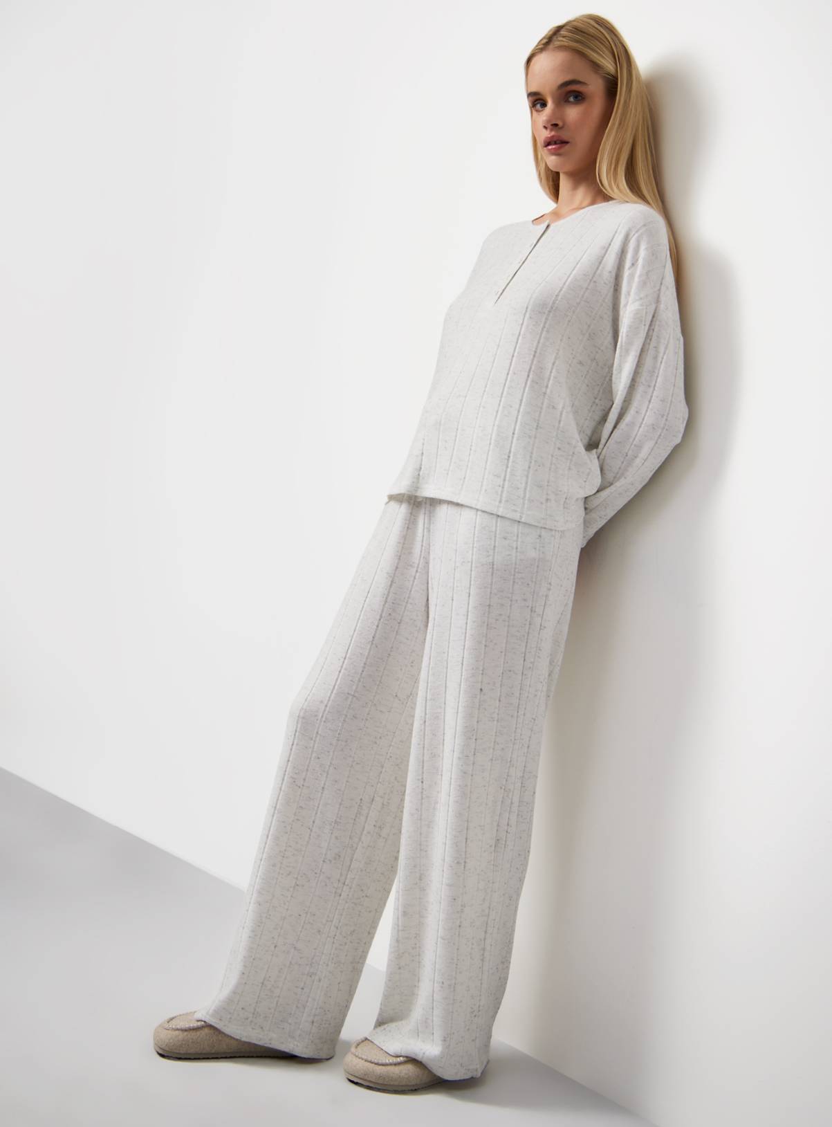 Grey Wide Rib Long Sleeve Pyjama Co-ord Top L - Image 2