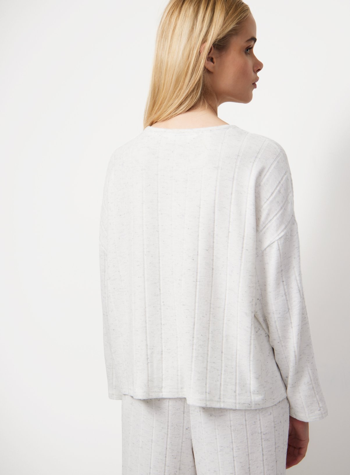 Grey Wide Rib Long Sleeve Pyjama Co-ord Top L - Image 4 thumbnail