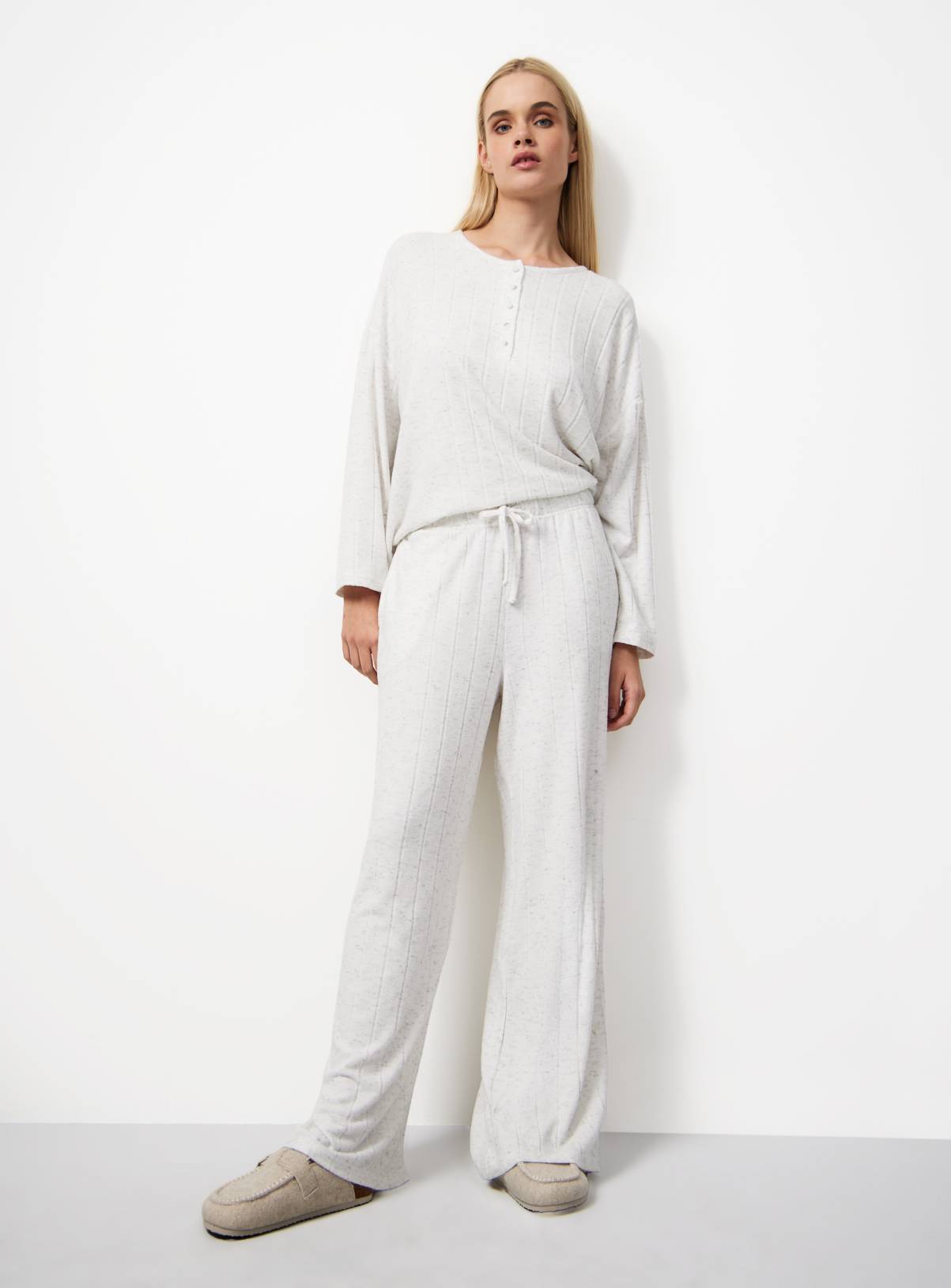 Grey Wide Rib Wide Leg Pyjama Co-ord Bottoms XL - Image 2