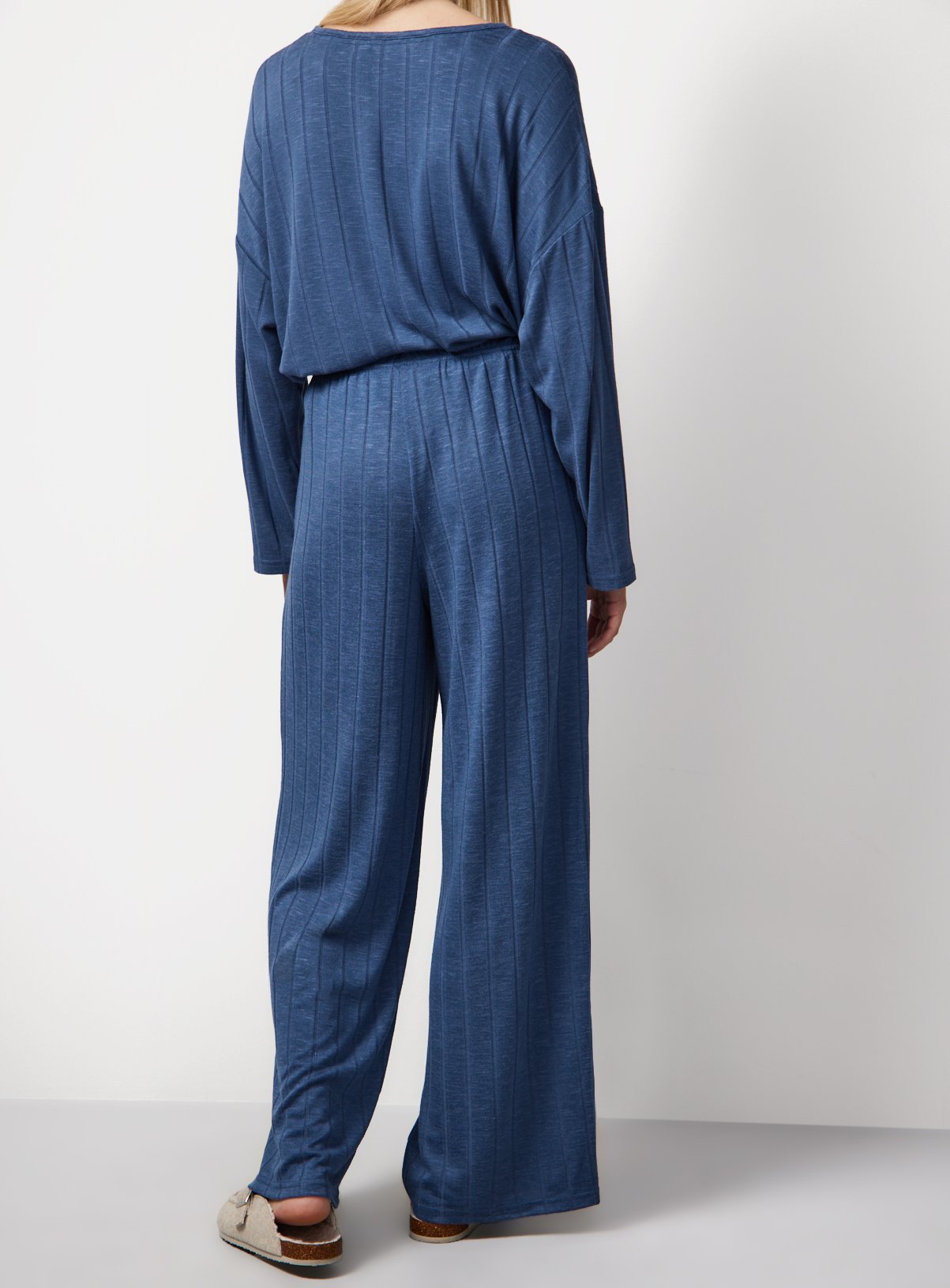 Blue Wide Rib Wide Leg Pyjama Co-ord Bottoms L - Image 4 thumbnail