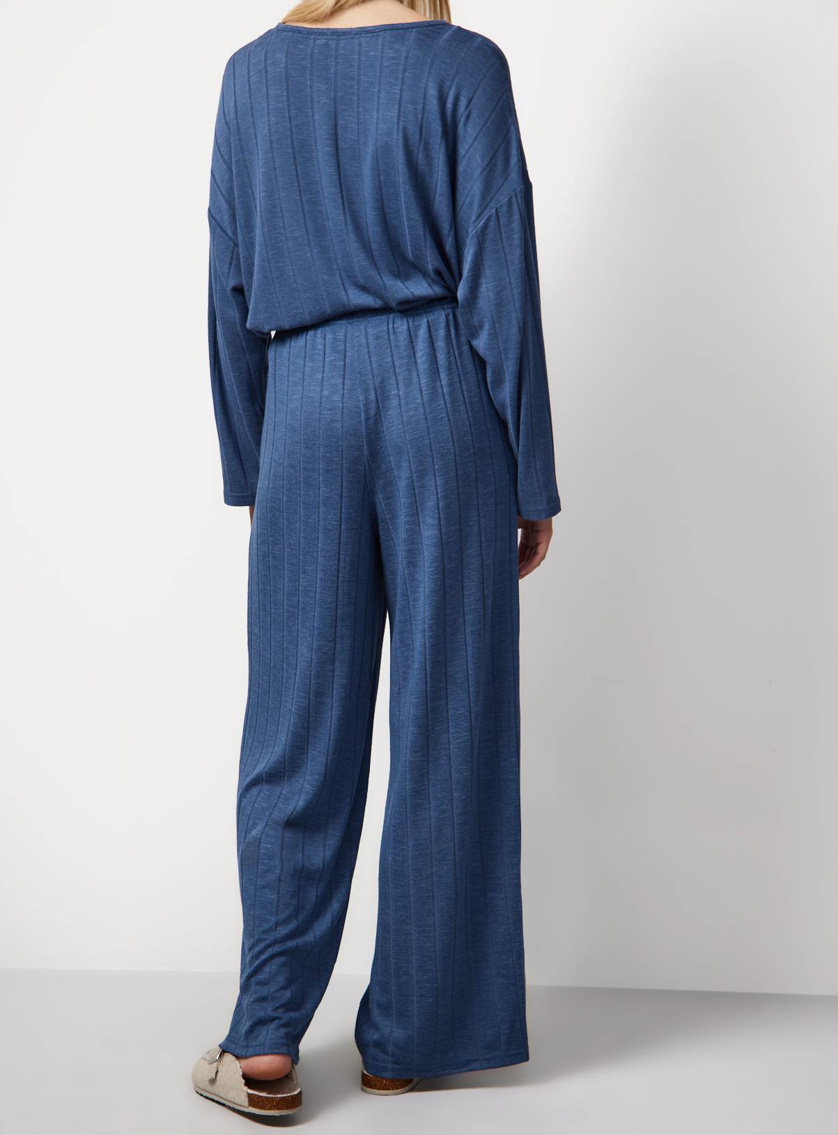 Blue Wide Rib Wide Leg Pyjama Co-ord Bottoms L - Image 4