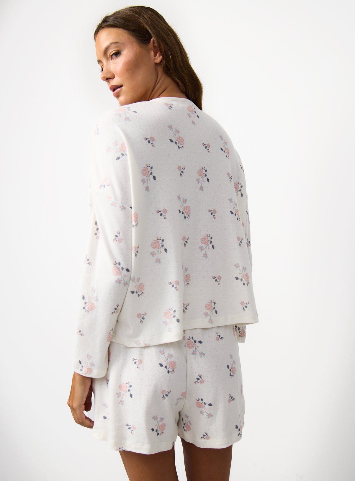White Floral Print Soft Touch Shortie Pyjamas XL - Image 4 thumbnail