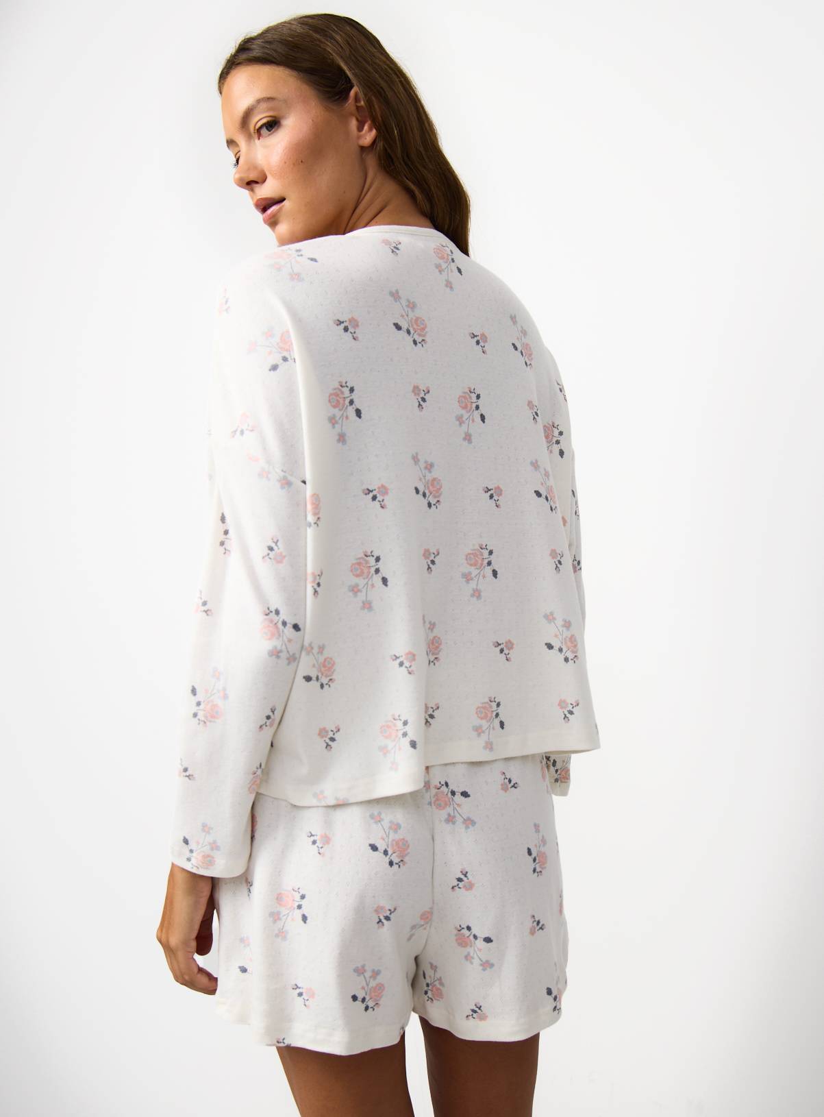 White Floral Print Soft Touch Shortie Pyjamas XL - Image 4