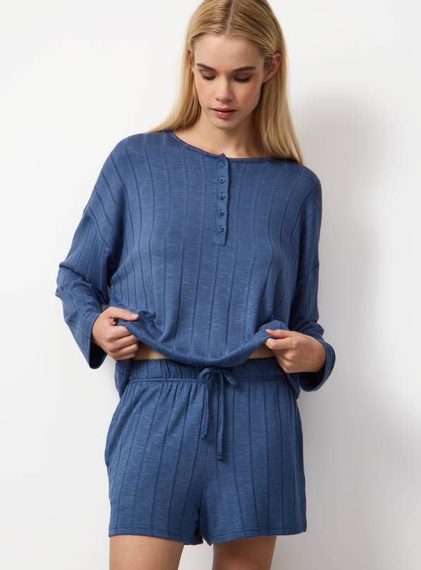 Blue Wide Rib Wide Leg Pyjama Co-ord Shorts XL