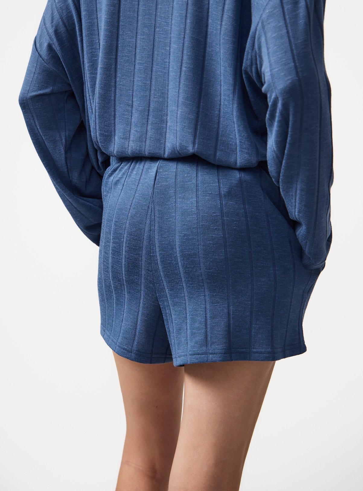 Blue Wide Rib Wide Leg Pyjama Co-ord Shorts M - Image 4 thumbnail