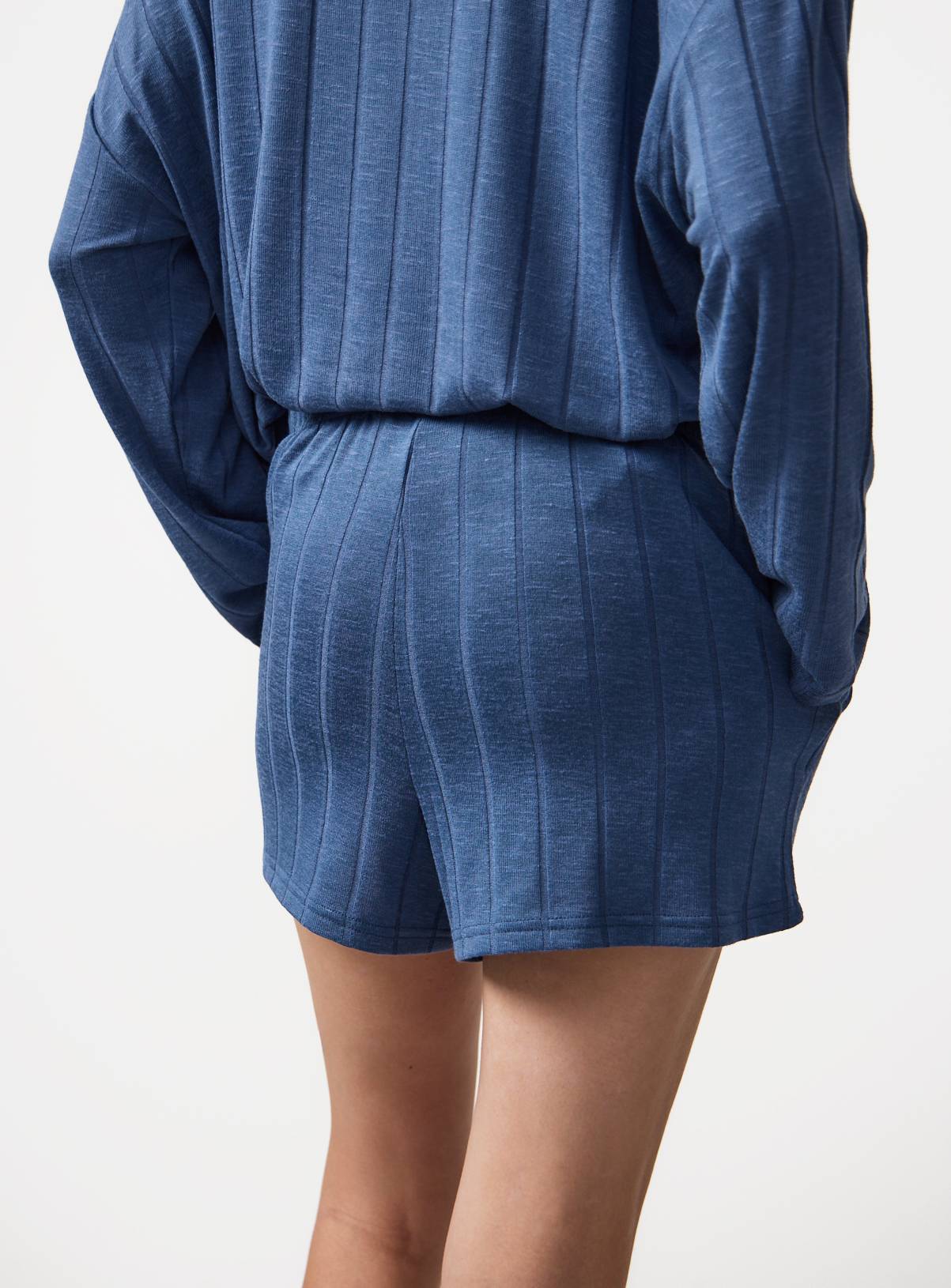 Blue Wide Rib Wide Leg Pyjama Co-ord Shorts M - Image 4