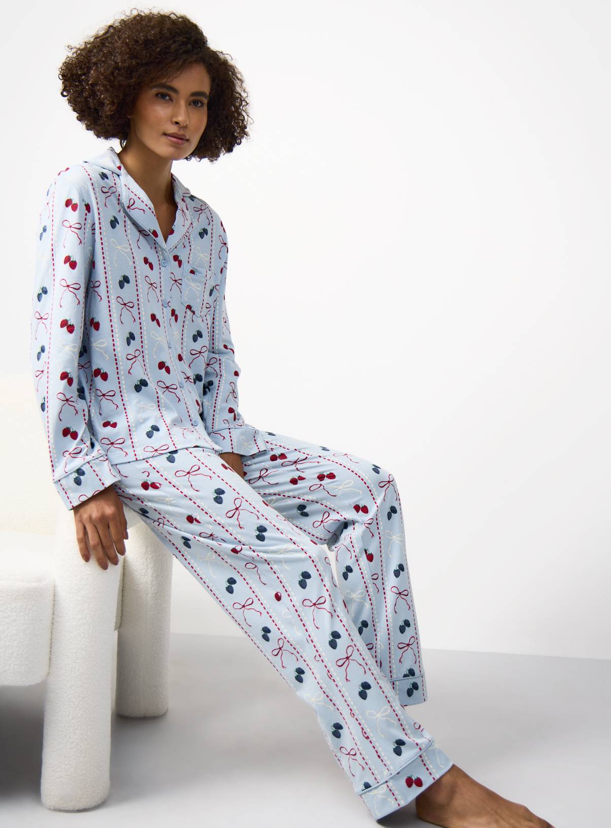 Blue Berries & Bows Print Traditional Pyjamas XL - Image 2