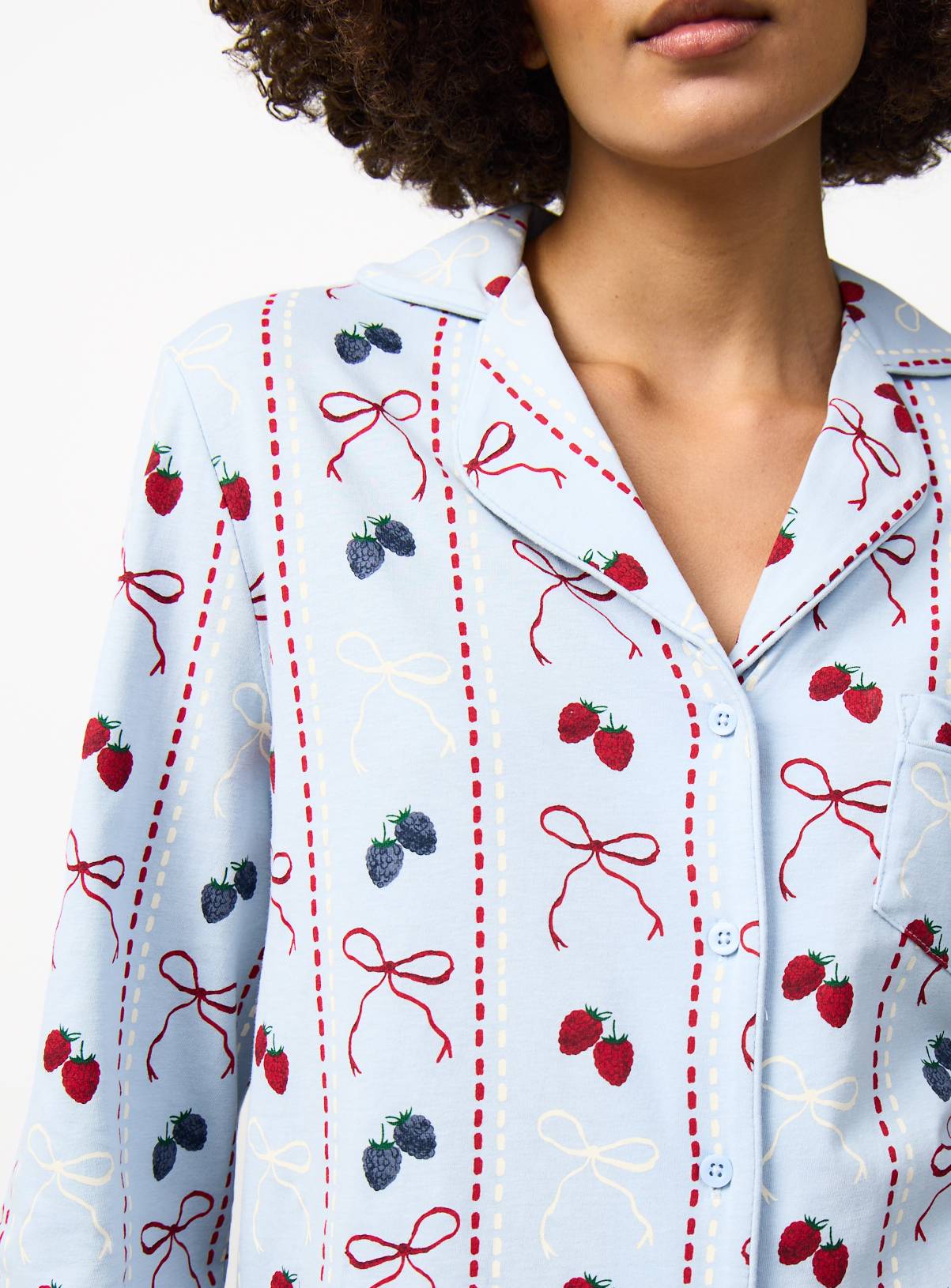 Blue Berries & Bows Print Traditional Pyjamas XL - Image 3