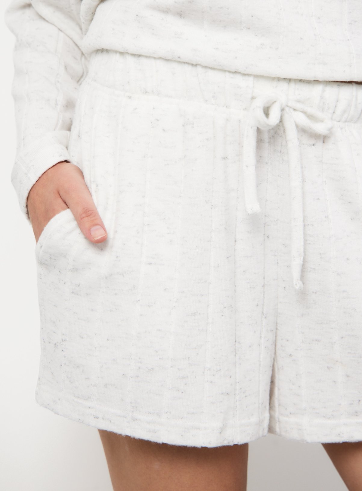 Grey Wide Rib Wide Leg Pyjama Co-ord Shorts S - Image 3 thumbnail