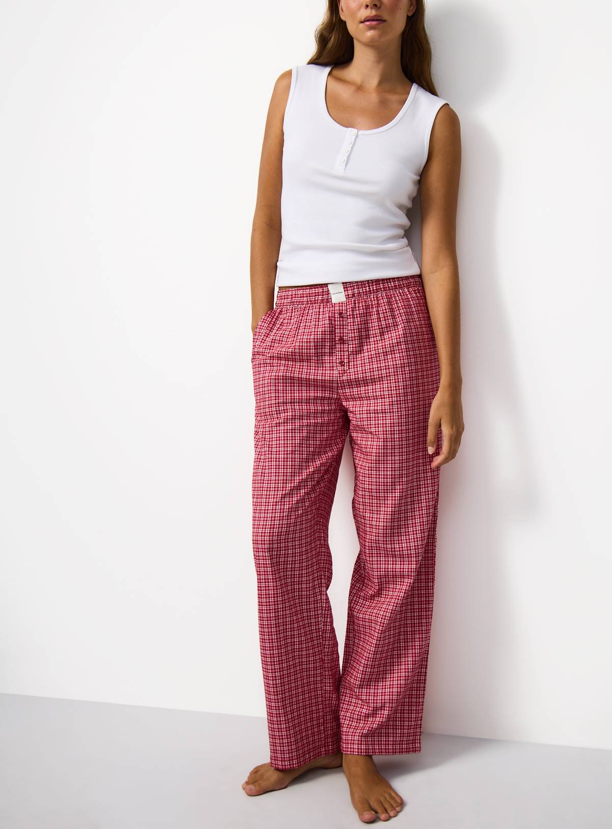 Red Check Print Pyjama Bottoms XL - Image 1