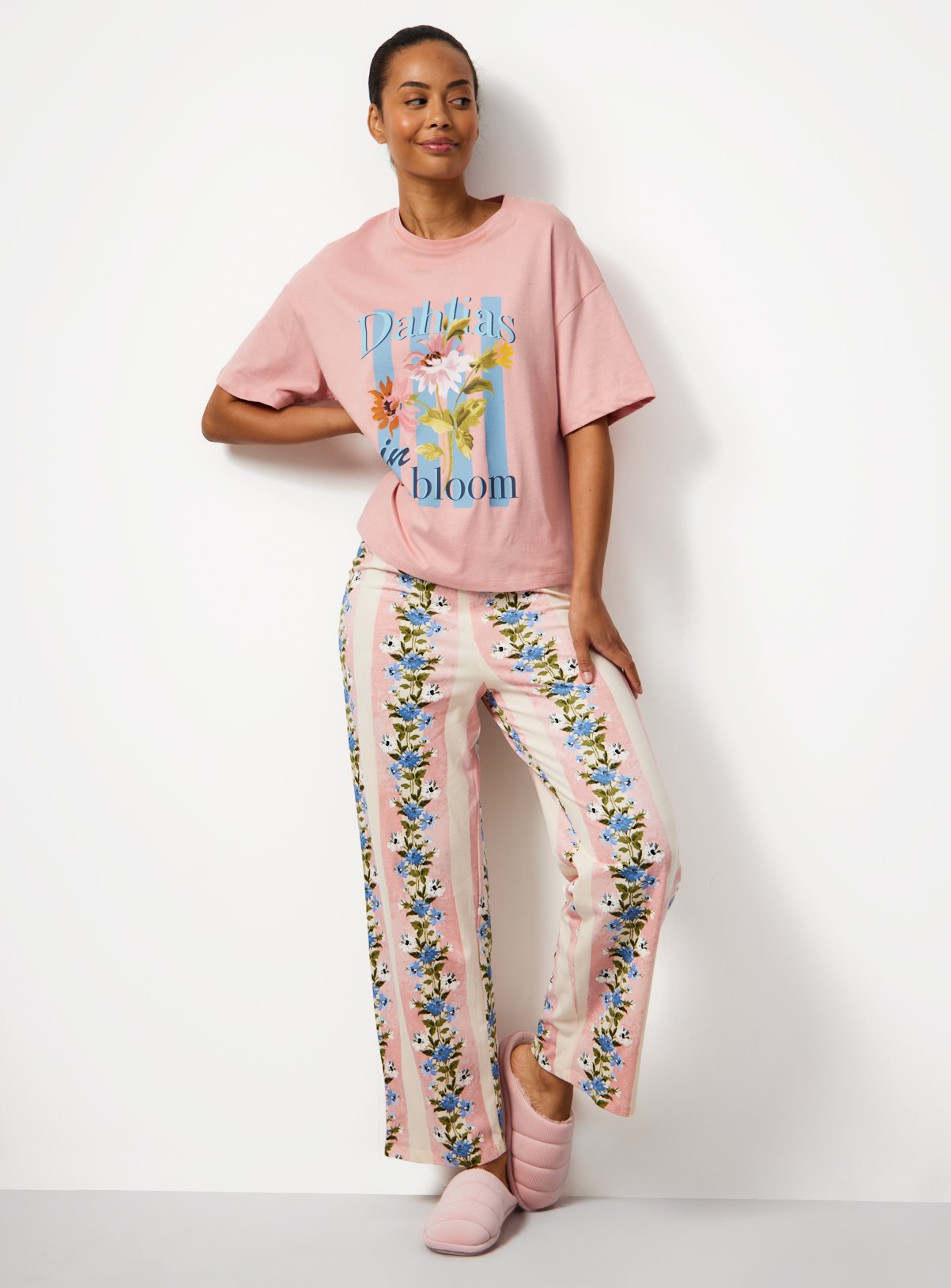 Pink Dahlia Floral Stripe Pyjamas S - Image 2 thumbnail