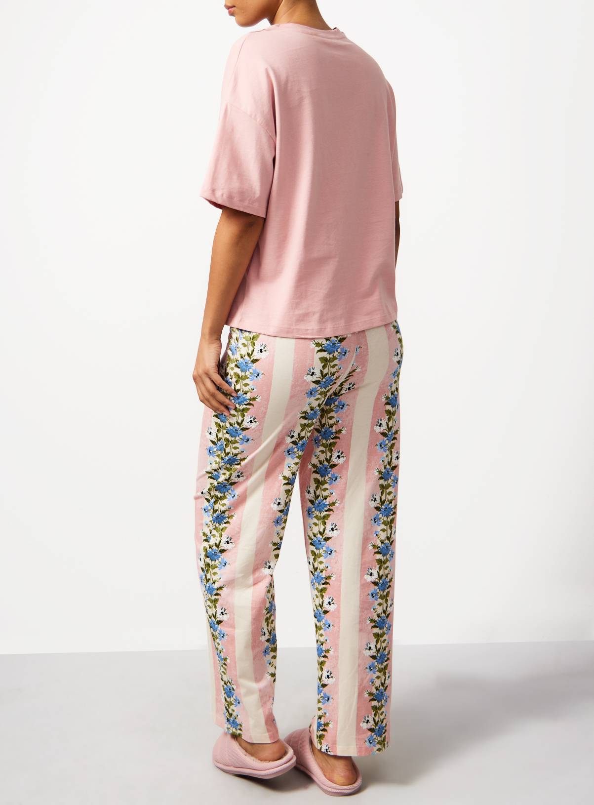 Pink Dahlia Floral Stripe Pyjamas S - Image 4