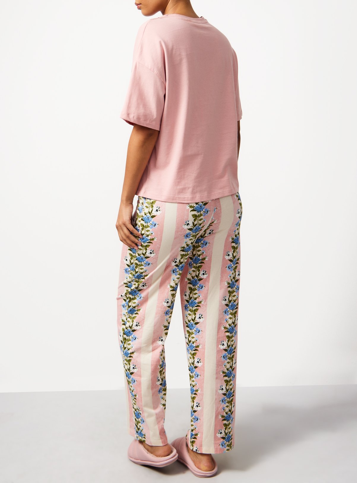 Pink Dahlia Floral Stripe Pyjamas L - Image 4 thumbnail