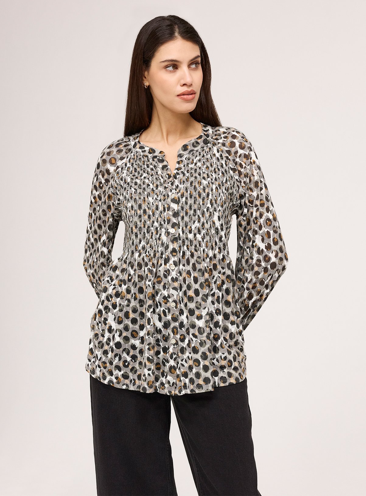 FINERY Martha Blouse Khaki Animal Print 20 - Image 1 thumbnail