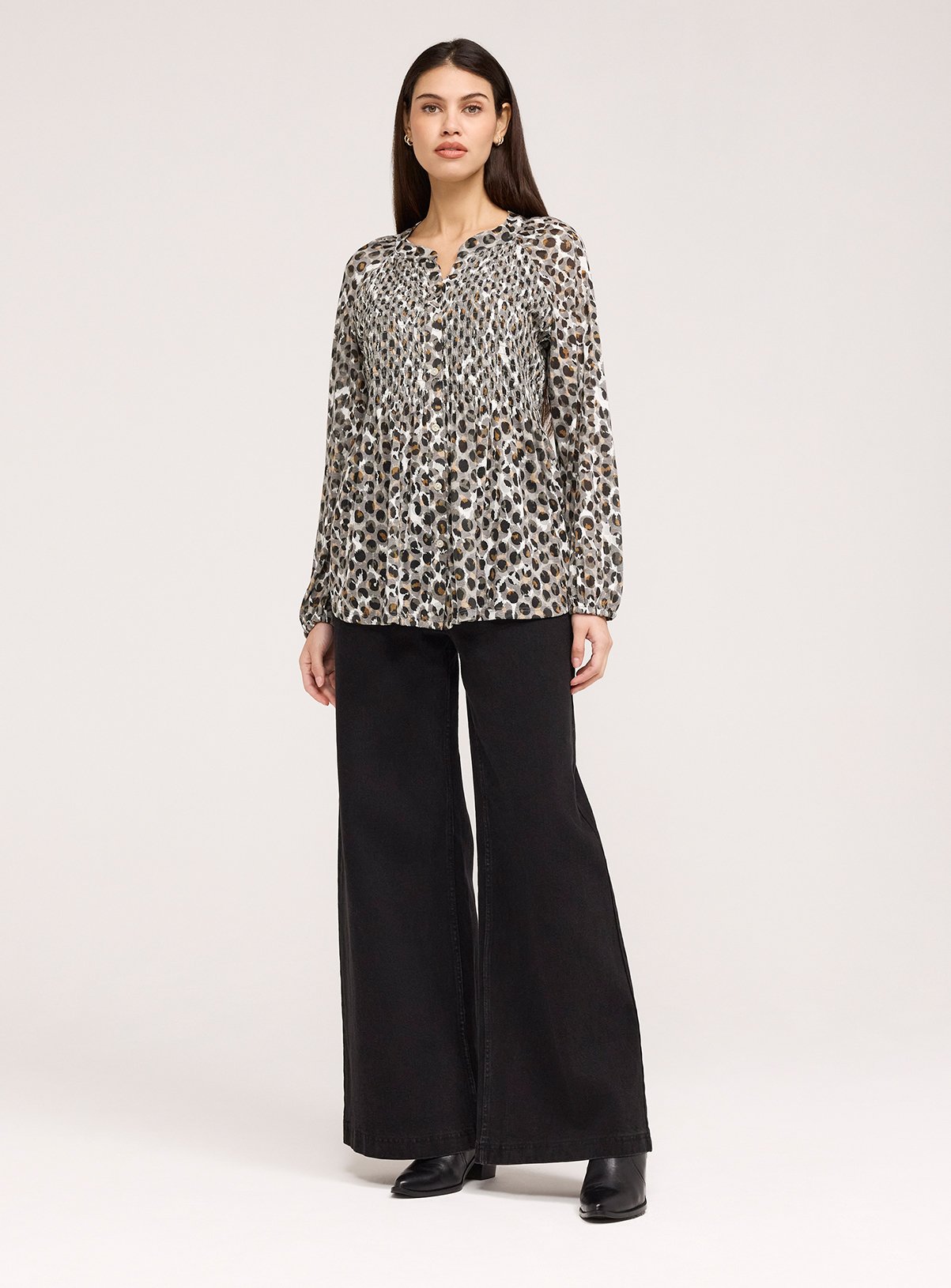 FINERY Martha Blouse Khaki Animal Print 20 - Image 3 thumbnail