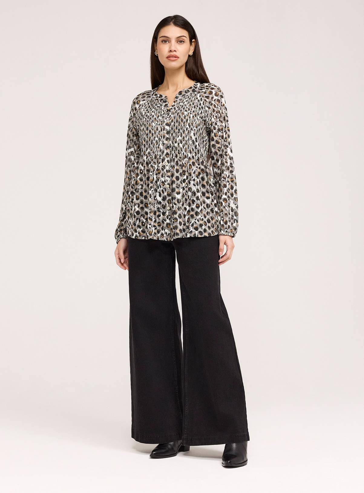 FINERY Martha Blouse Khaki Animal Print 20 - Image 3