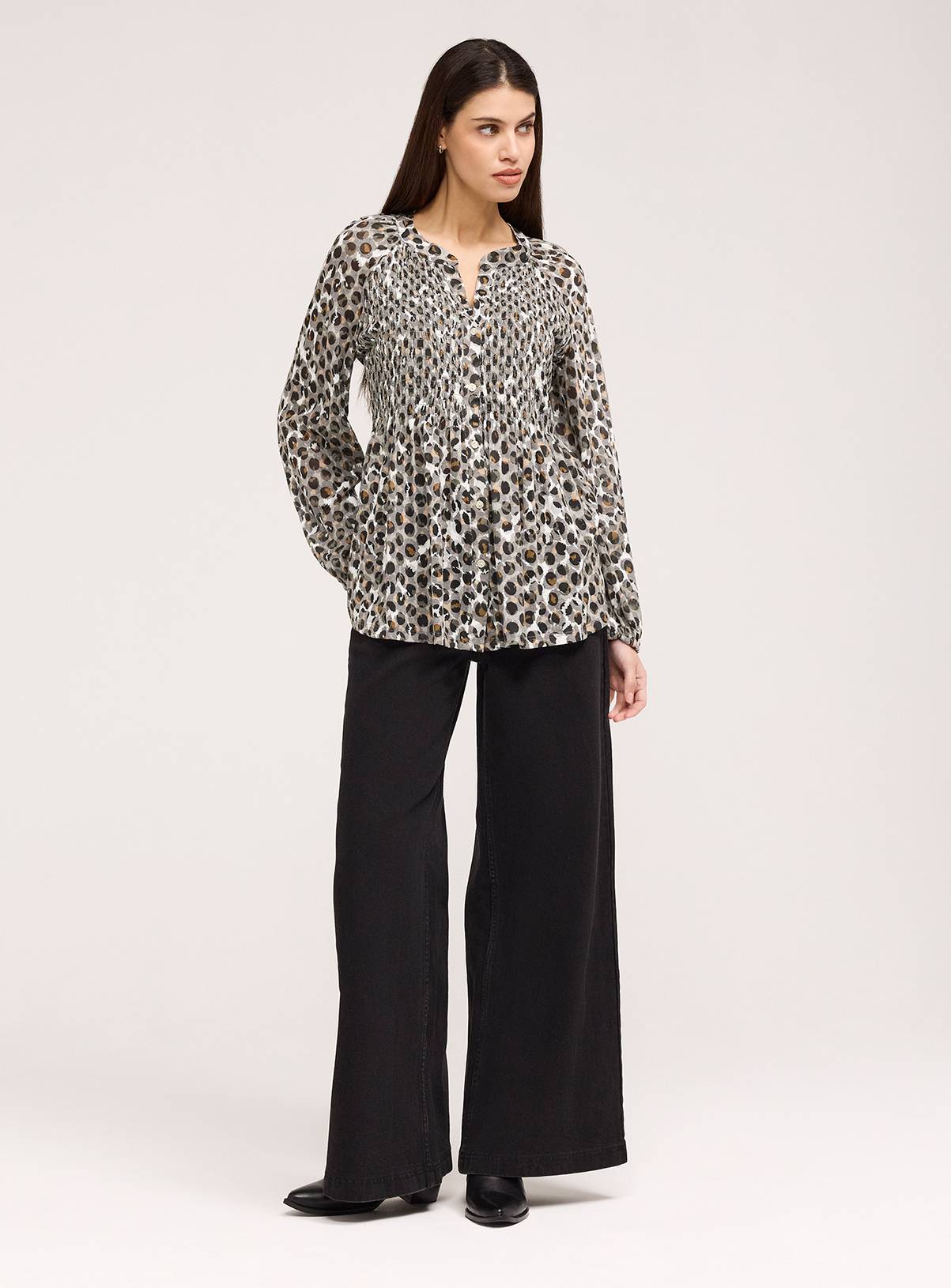 FINERY Martha Blouse Khaki Animal Print 20 - Image 4