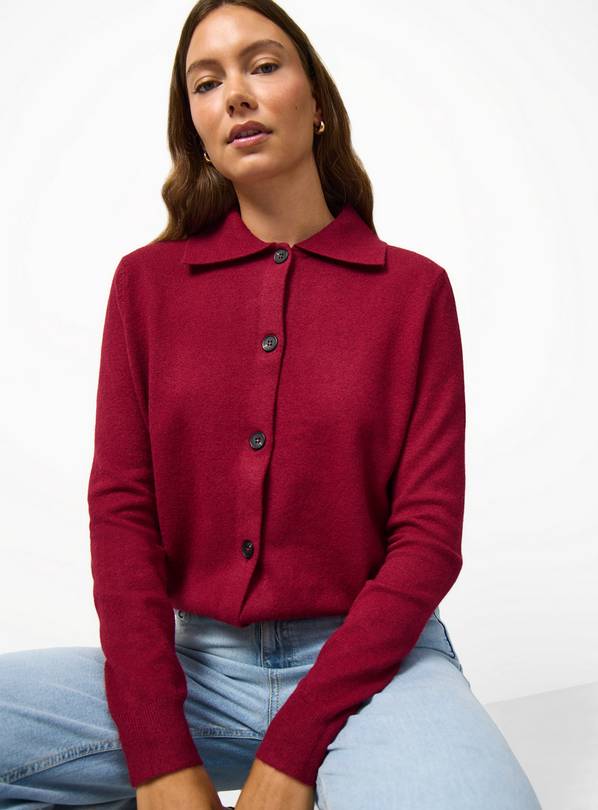 Red Cosy Yarn Boxy Fit Collared Cardigan 20