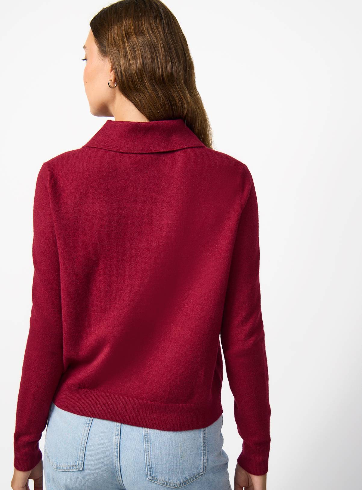 Red Cosy Yarn Boxy Fit Collared Cardigan 14 - Image 4
