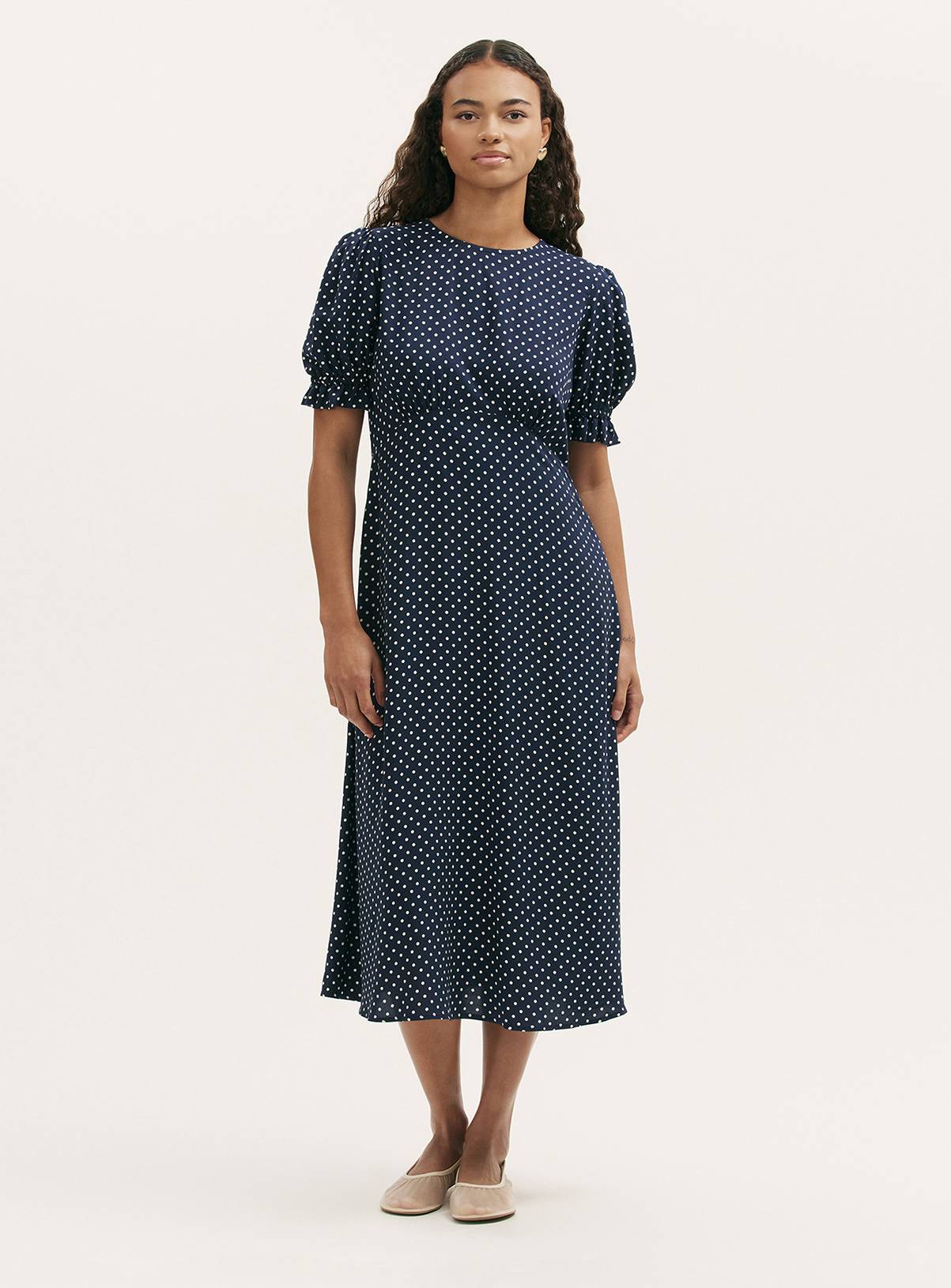 FINERY Mela Dress Navy Polka Dot 12 - Image 1