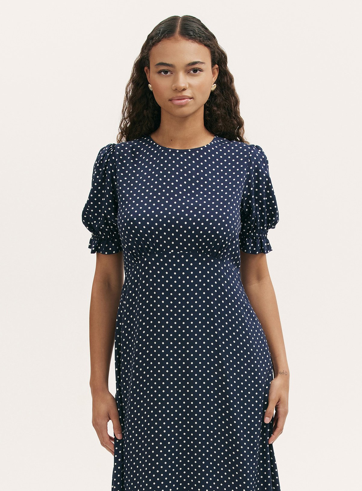 FINERY Mela Dress Navy Polka Dot 12 - Image 3 thumbnail