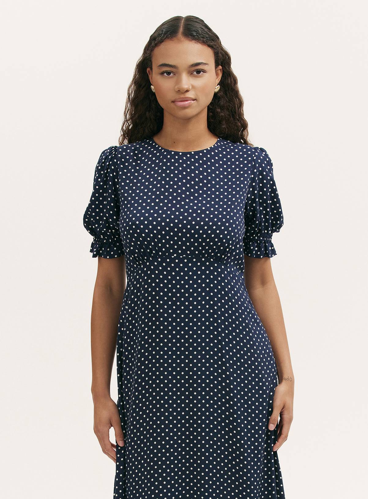 FINERY Mela Dress Navy Polka Dot 12 - Image 3