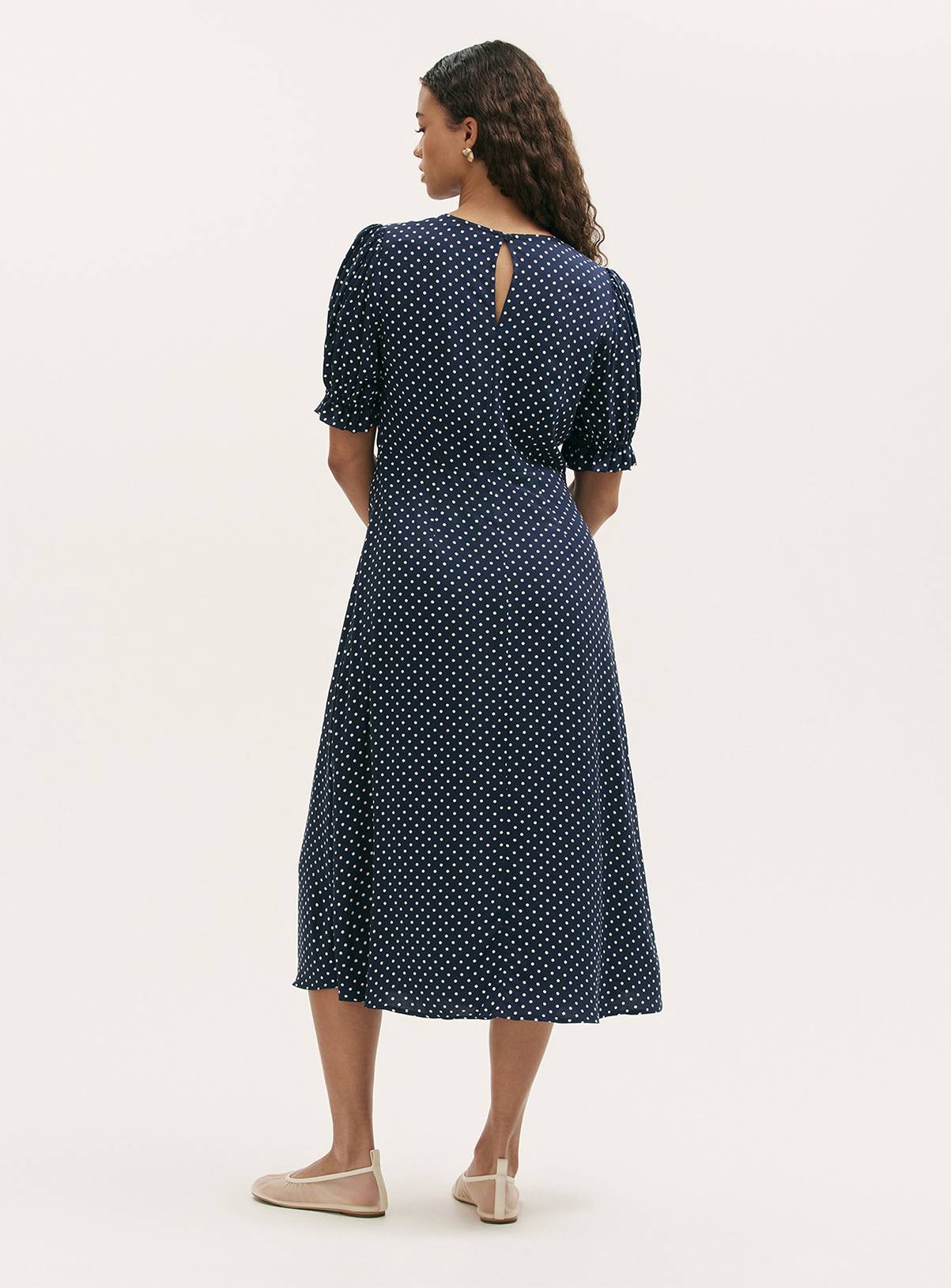 FINERY Mela Dress Navy Polka Dot 12 - Image 4