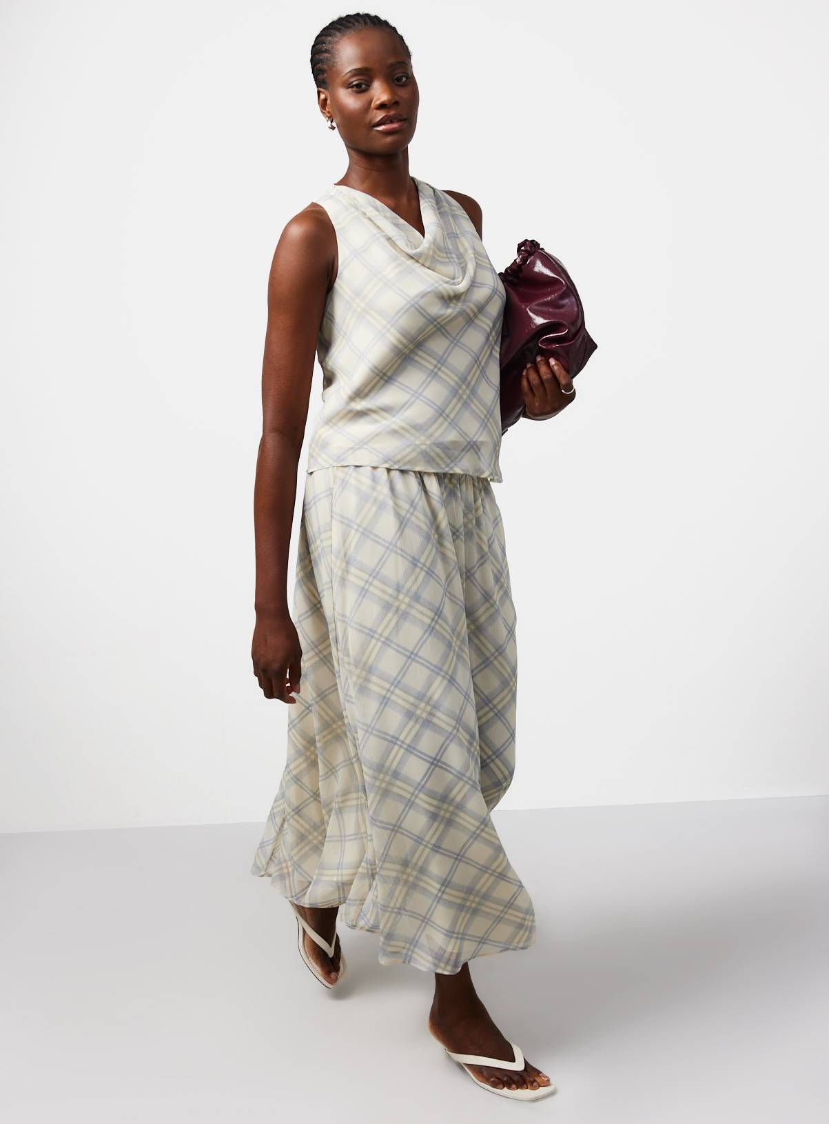 Blue Check Chiffon Cowl Neck Top 14 - Image 2
