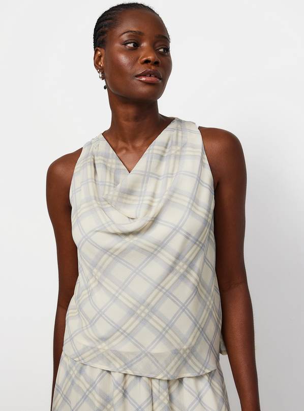 Blue Check Chiffon Cowl Neck Top 22