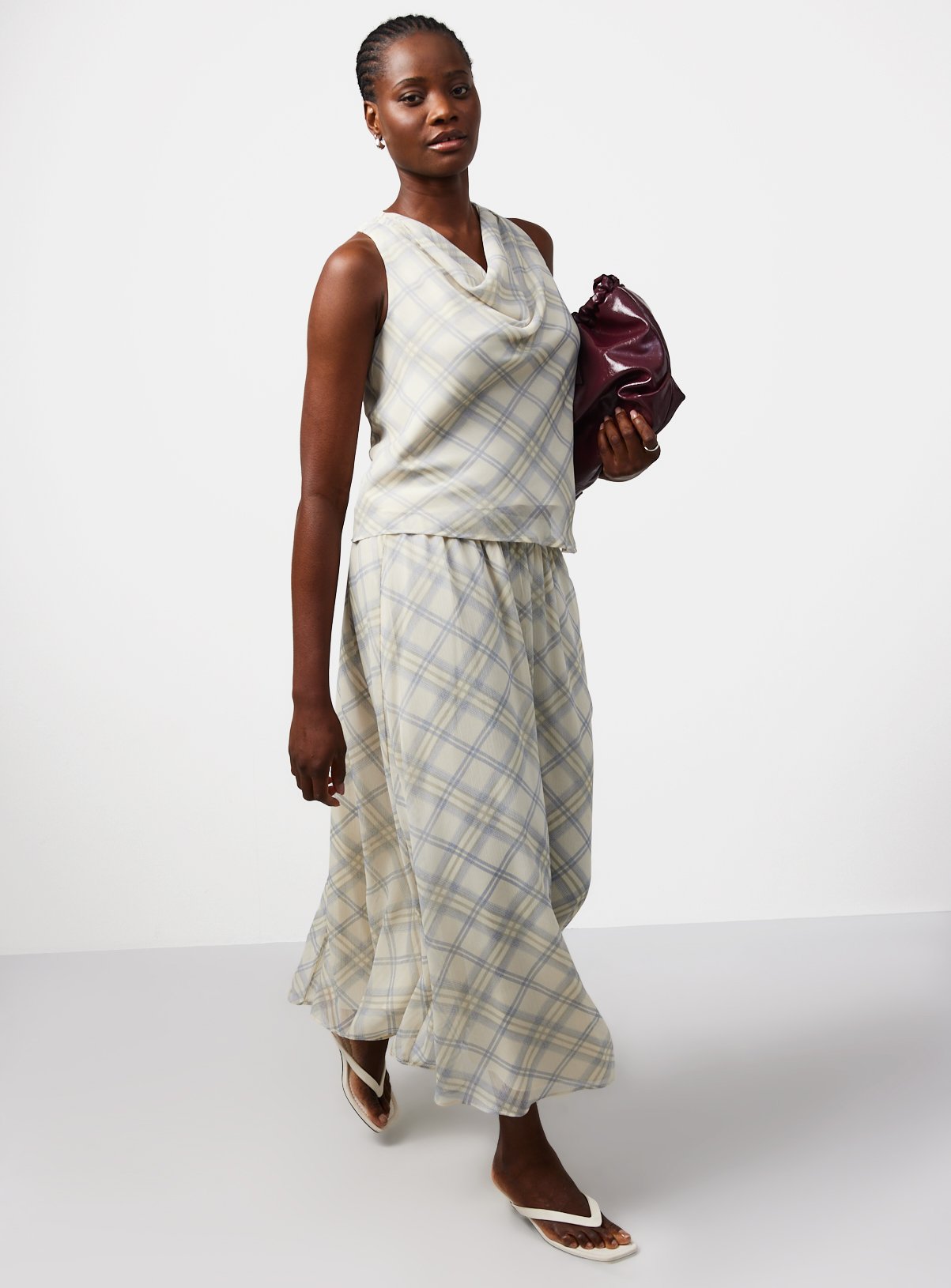 Blue Check Chiffon Cowl Neck Top 16 - Image 2 thumbnail