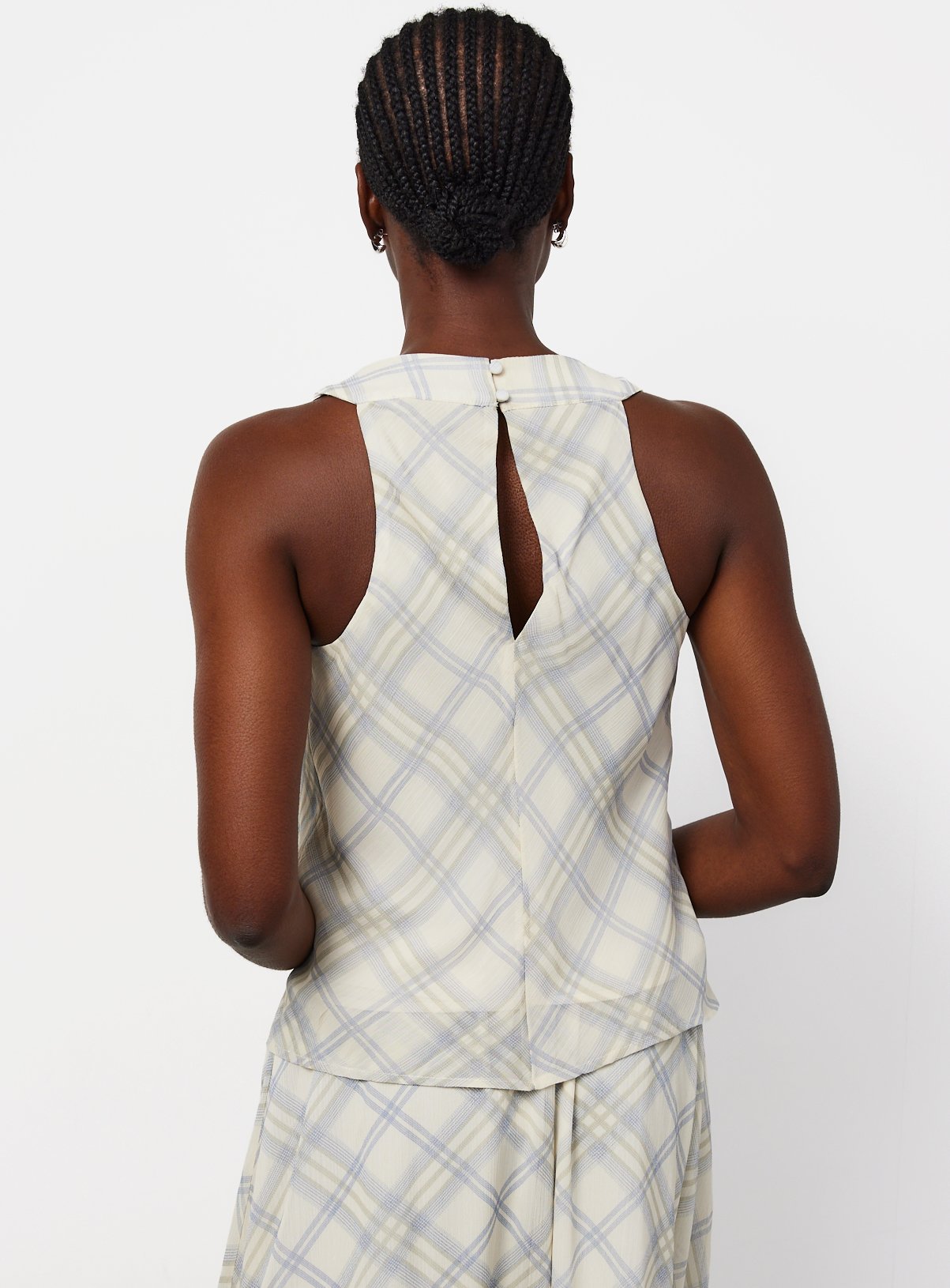 Blue Check Chiffon Cowl Neck Top 16 - Image 4 thumbnail