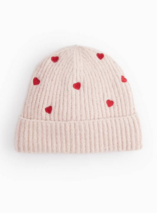 Light Pink Heart Embroidered Beanie Hat Newborn