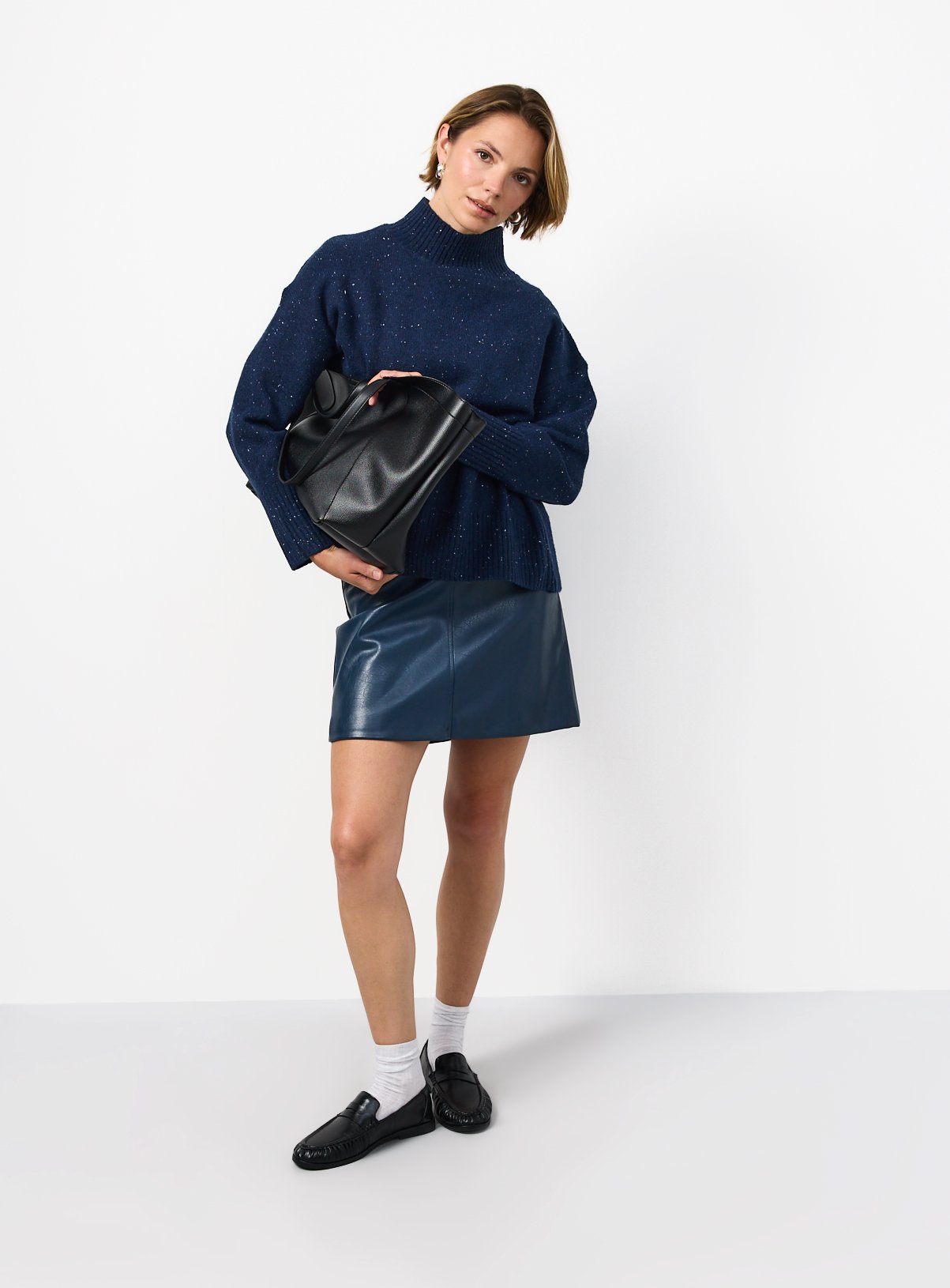 Navy PU mini skirt 14 - Image 2 thumbnail