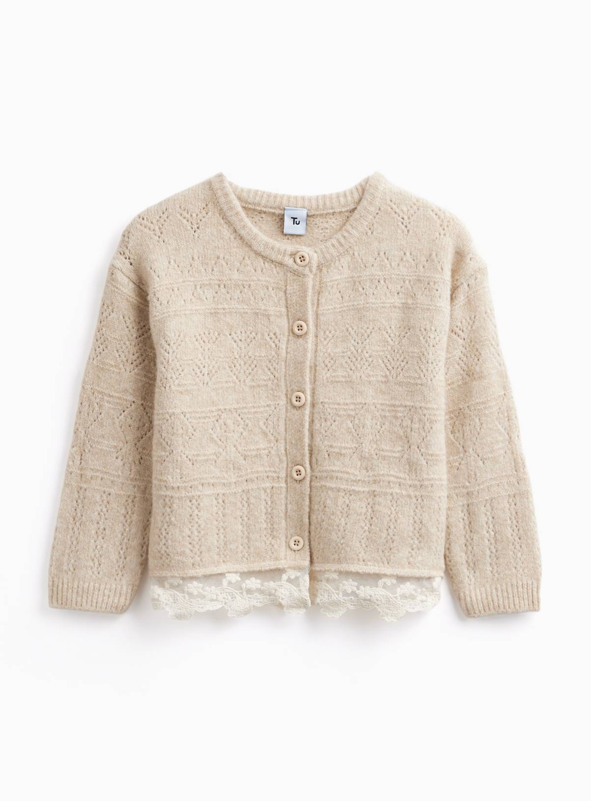 Neutral Lace Hem Cardigan 3-4 years - Image 1