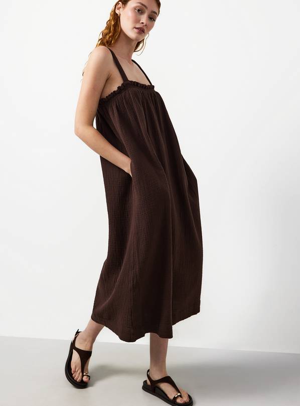 Brown Square Neck Sleeveless Cami Dress 16