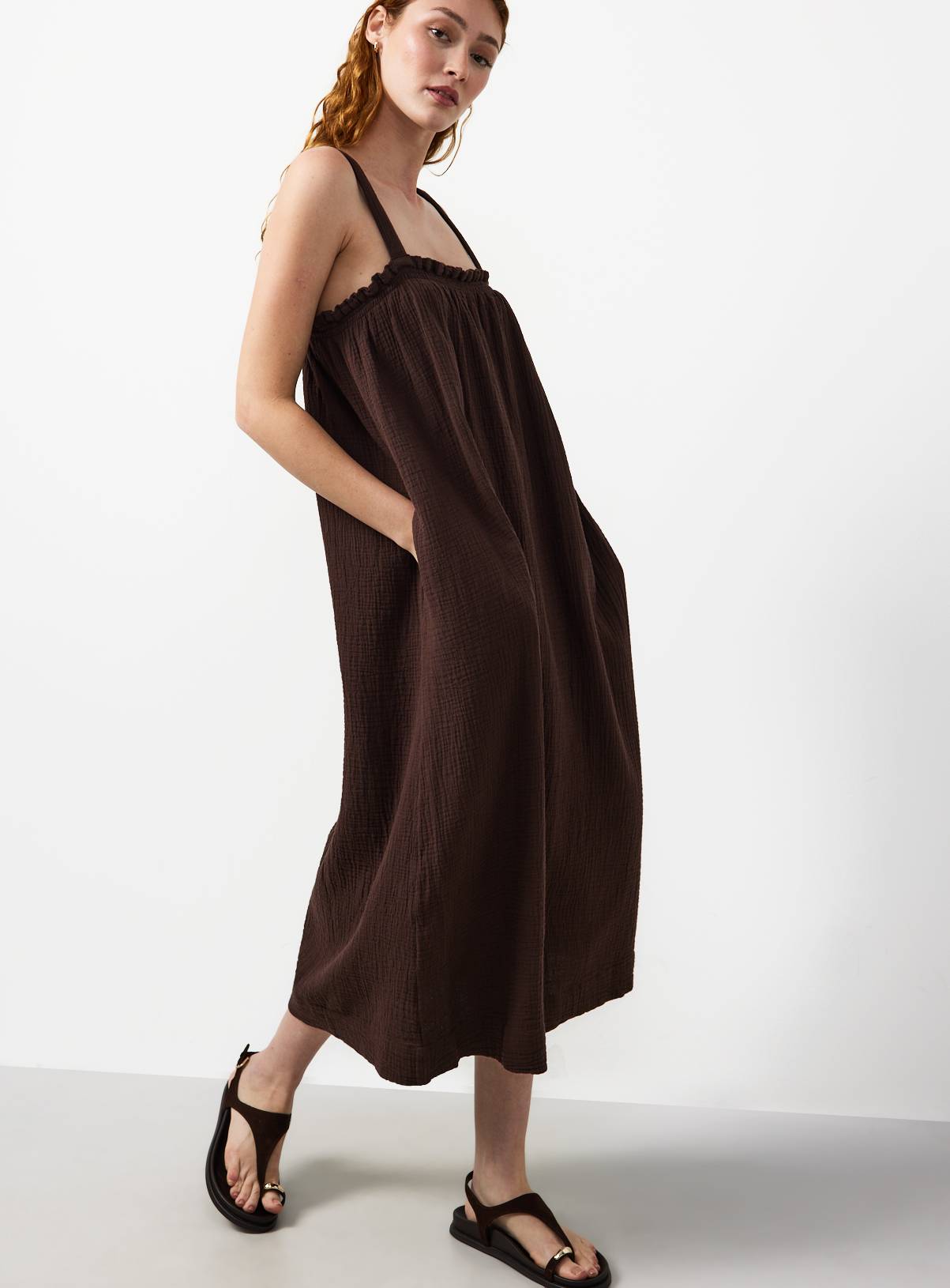 Brown Square Neck Sleeveless Cami Dress 14 - Image 1