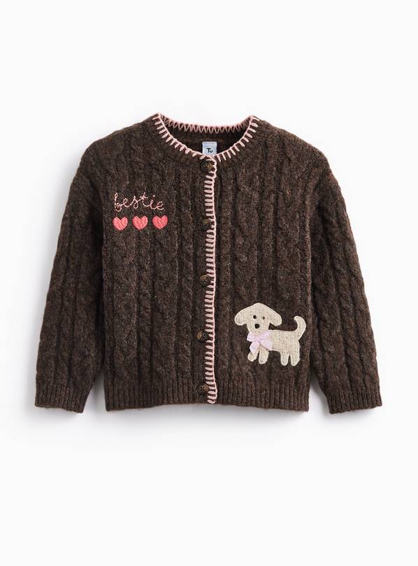 Brown Dog Stitch Detail Long Sleeve Cardigan 3-4 years