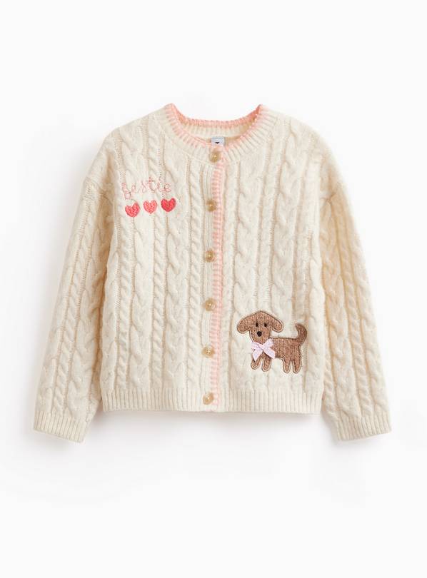 Cream Dog Stitch Detail Long Sleeve Cardigan 5-6 years