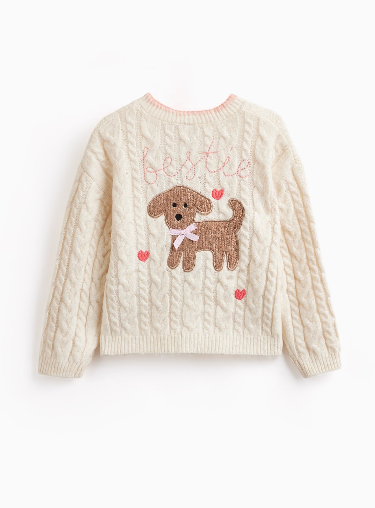 Cream Dog Stitch Detail Long Sleeve Cardigan 6-7 years - Image 3 thumbnail