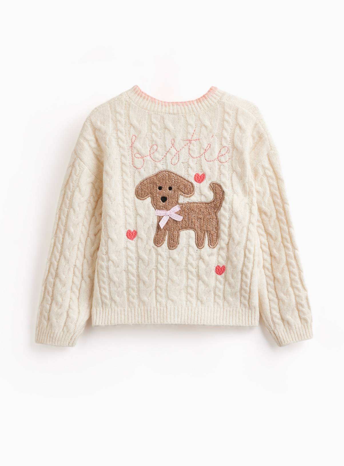 Cream Dog Stitch Detail Long Sleeve Cardigan 6-7 years - Image 3