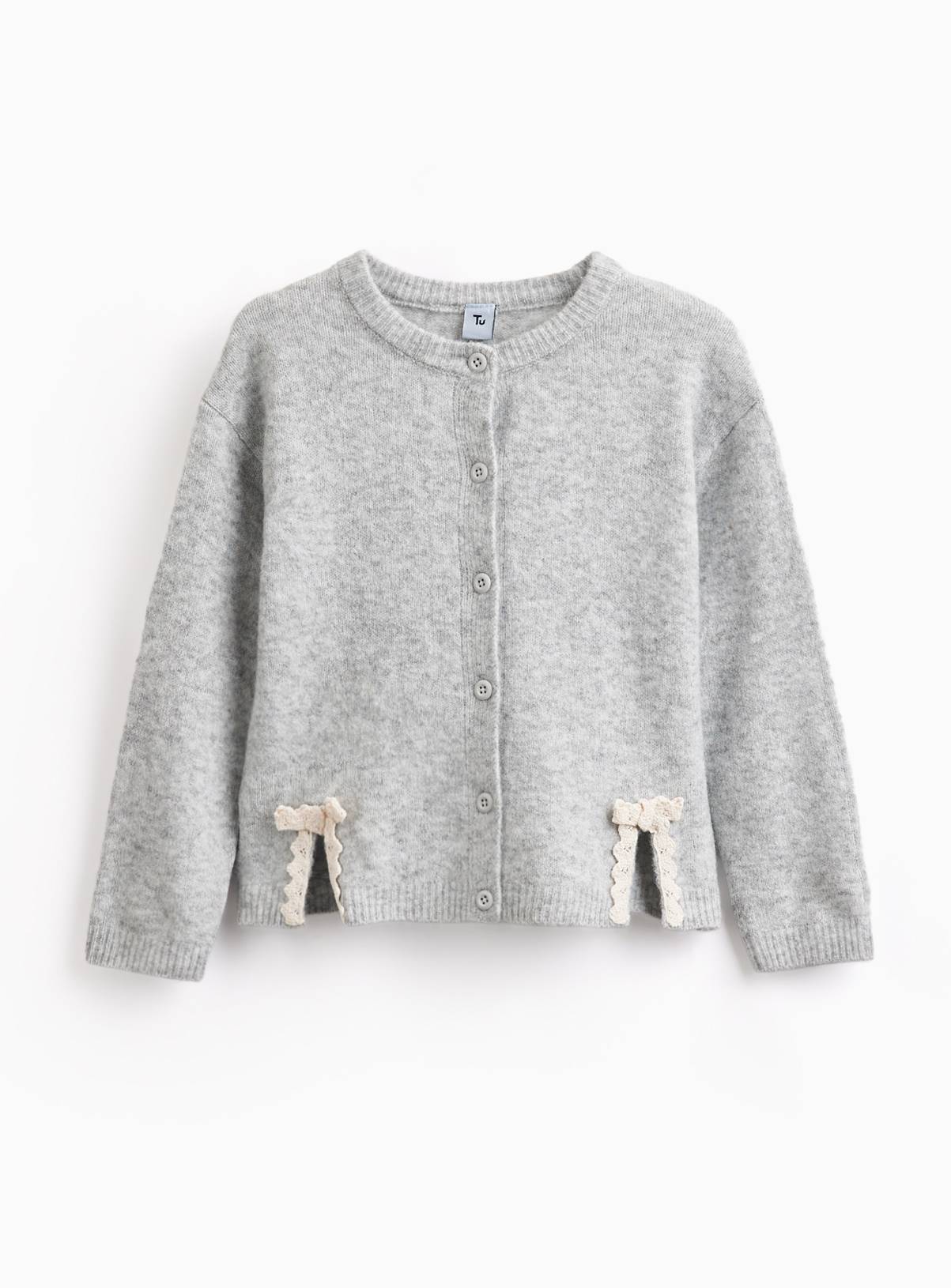 Grey Bow Detailing Long Sleeve Cardigan 5-6 years - Image 1