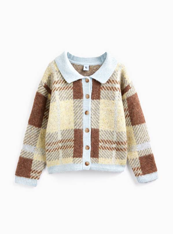 Yellow & Brown Check Knit Cardigan 7-8 years