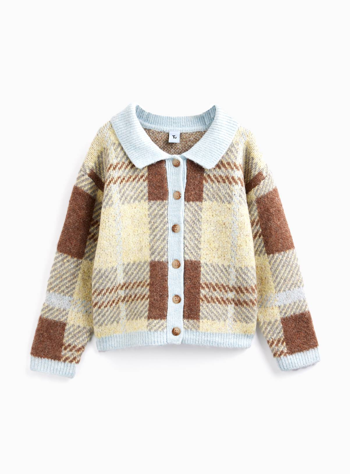 Yellow & Brown Check Knit Cardigan 3-4 years - Image 1