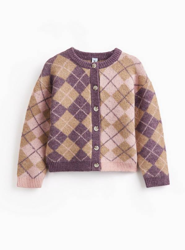 Pink Argyle Print Knitted Cardigan 4-5 years